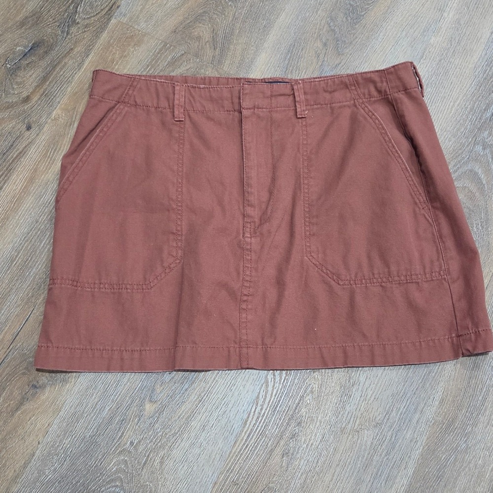 Indigo Rein Rust Brown Canvas Mini Skirt Utility Pockets Size 13/30